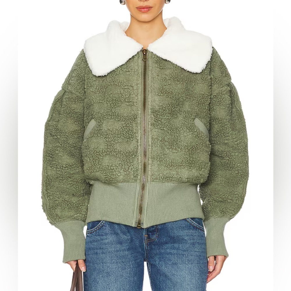 Free People Revolve Cozy Up Faux Fur Cardi in Crystal Kelp Combo S